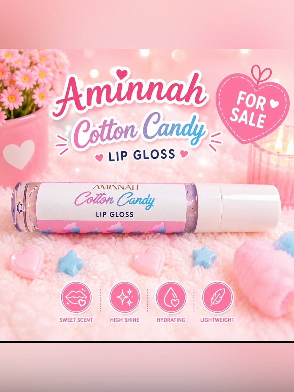 🆕 Aminnah Cotton Candy Lip Gloss — Pink Sheer Shine